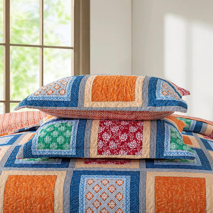 NEWLAKE Quilt Bedspread Sets - Bohemian Farmhouse Pattern Reversible Coverlet Set, King Size