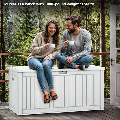 YITAHOME 260 Gallon Extra Large Deck Box, Double-Wall Resin Outdoor Storage Box with Flexible Divider for Patio Cushions Pool Supplies Garden Tools, 1000lbs Load Capacity, Lockable&Waterproof (White)