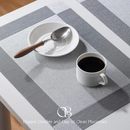 Placemats Set of 8 - Easy Clean Woven Vinyl Placemats for Dining Table, Indoor/Outdoor Place Mats, Washable PVC Table Mats （Silver Cube）