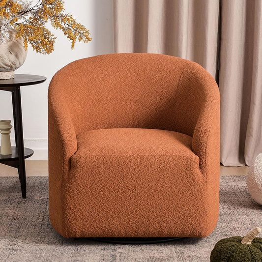 KINWELL 32" Wide Swivel Boucle Accent Chair Armchair, No Assembly Mid-Century Modern Round