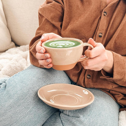 Mora Ceramic Latte Art Mug With Saucer - 10.5 oz, Round Bottom For Perfect Pours - Cafe Cups for Cappuccino, Espresso, Coffee, Tea etc - Porcelain Set for Baristas, Great Gift - Chai Latte