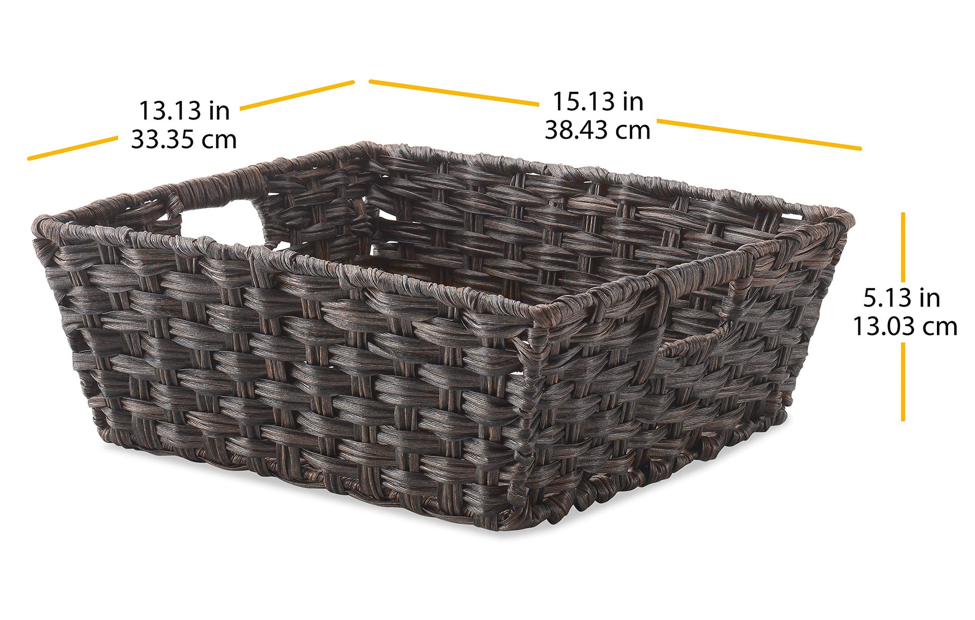 Whitmor Woven Storage Basket for Shelves, Plastic Wicker Organizer Bin with Handles, Metal