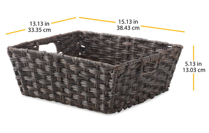 Whitmor Woven Storage Basket for Shelves, Plastic Wicker Organizer Bin with Handles, Metal