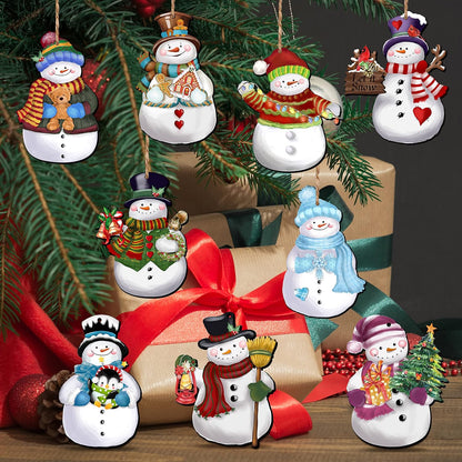 24 Pieces Christmas Snowman Wooden Ornaments Wood Hanging Decoration Set for Christmas Tree Hanging Wood Crafts Holiday Decor Xmas Party Supplies