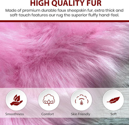 LAMBZY Faux Sheepskin Super Soft Hypoallergenic Free Shape Silky Shag Rug, Luxury Shaggy Plush Carpet for Bedrooms Living Kids Room Sofa Rugs (Pink, Single and a Half 2'x4')