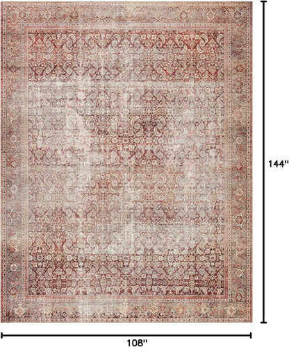 Loloi Layla Collection LAY-11 Cinnamon/Sage 9'-0" x 12'-0" .13" Thick Area Rug, Soft, Durable, Vintage Inspired, Distressed, Low Pile, Non-Shedding, Easy Clean, Printed, Living Room Rug