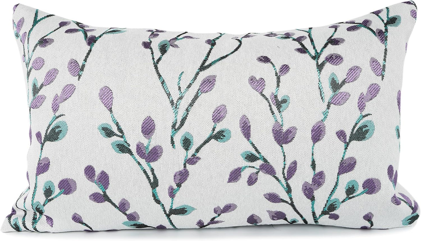 YOUR SMILE Classical Embroidery Jacquard Purple Square Decorative Throw Pillow Case Cushion Cover,12x20 inch