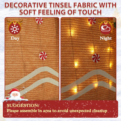 5FT Gingerbread Man with Candy Cane and Gift Box Decoration, 2.5D Pre-Lit Gingerbread Man Decor with 120 LED Lights for Christmas, Freestanding Glittered Holiday Display for Outdoor, Indoor