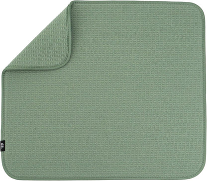 S&T INC. Dish Drying Mat, 16” x 18”, Absorbent Microfiber Kitchen Counter Mat, Dish Drying Pad for Dishes, Utensils, Pots and Pans, Large, Sage Green