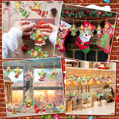 Tondiamo 20 Pcs Christmas Diamond Painting Keychain Kits 5D DIY Diamond Art Pendants Double Sided Hanging Key Chains for Christmas Party Decoration DIY(Angels Style)