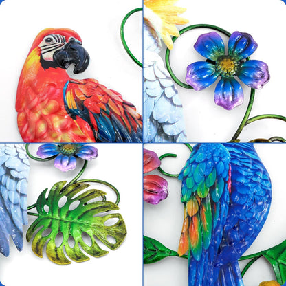 J-Fly Metal Parrots Wall Decor Outdoor Decorations for Yard Garden Decor, Metal Wall Art Decor, Patio Decorations Outdoor Bird Wall Decor-12 Inches Parrot Large Hanging Wall Decor 3 Pack