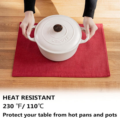 Demetex Christmas Placemats Set of 4 Heat Resistant Red Linen Place Mats Wipeable Cloth Placemats for Party Wedding Holiday Dinner, 13 x 19 inches, Wine Red