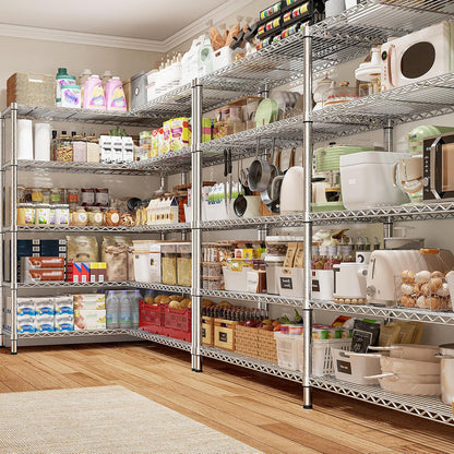 REIBII 70" W Wire Shelving Load 1500LBS, Metal Shelving 5-Tier Storage Shelves Metal Shelves for Storage Adjustable Shelving Rack for Pantry Kitchen Commercial School 70" W*15.8" D*72.4" H,Chrome