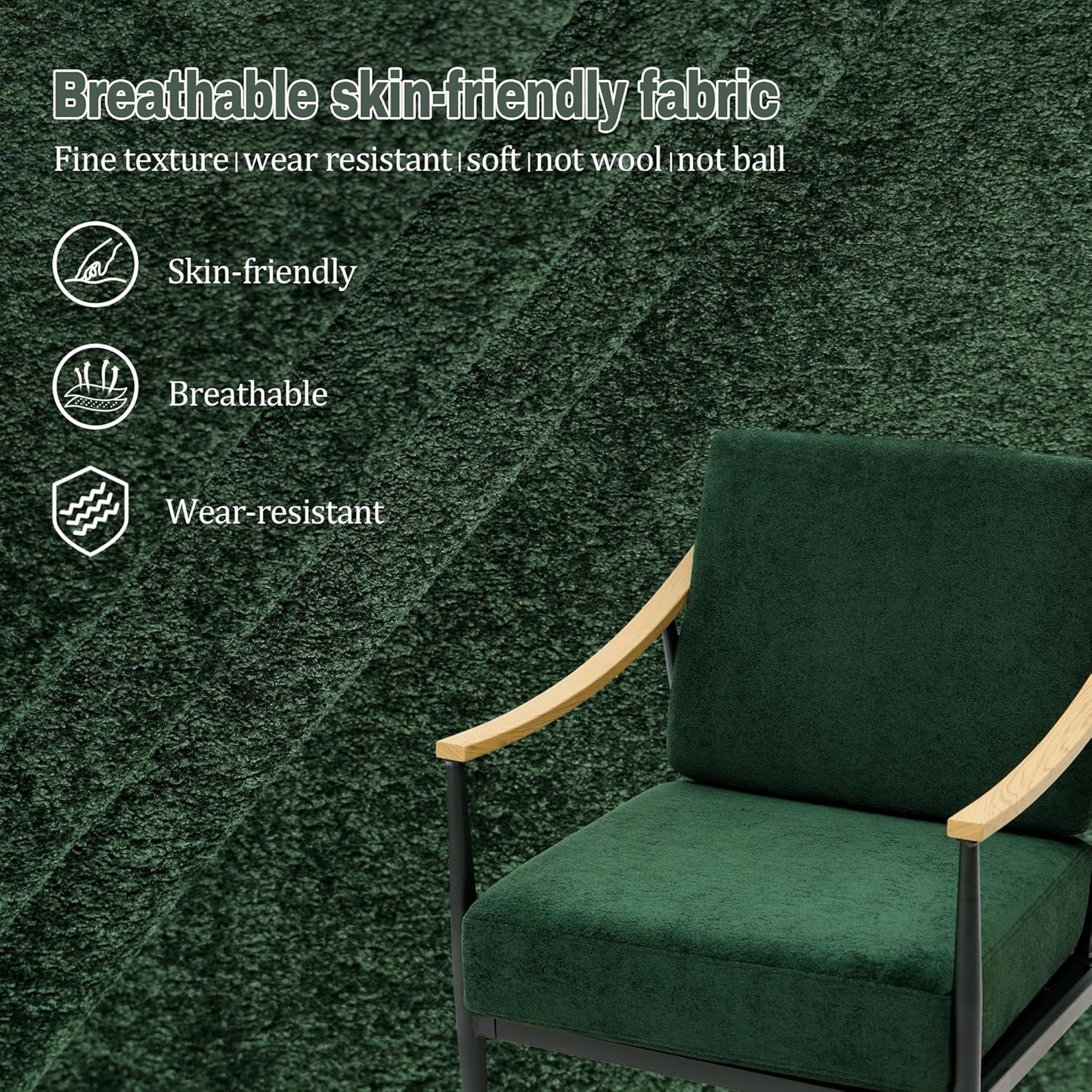 Modern Accent Chair for Living Room Bedroom Mid Century Arm Chair Upholstered Office Accent Chair Comfy Waiting Room Chair with Metal Frame, Green