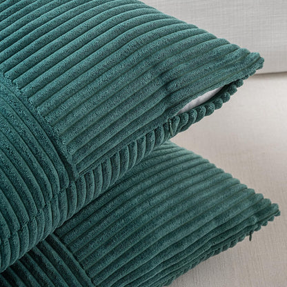 Fancy Homi Set of 2 Teal Boho Long Lumbar Body Decorative Throw Pillow Cover 14x36 Inch for Bed Couch Bedroom Bench, Soft Patchwork Corduroy Textured Pillow Case, Rustic Farmhouse Room Décor