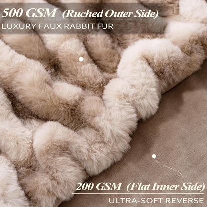 Touchat Ruched Faux Rabbit Fur Throw Blanket, 700 GSM Luxury Dual-Sided Soft Cozy Blanket, Fuzzy Fluffy Plush Blanket for Bed, Couch and Sofa - 50"x60", Tie-dye Brown