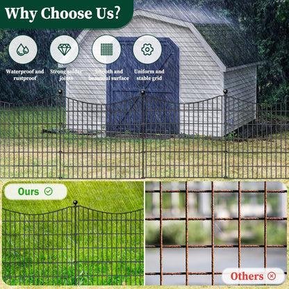 20 Panels Decorative Garden Fence with 2 Gates, 40 in(H) X 47.6 ft(L) No Dig Dog Fence Animal Barrier Outdoor for Yard, Rustproof Metal Garden Edging and Borders, Temporary Fencing Stakes