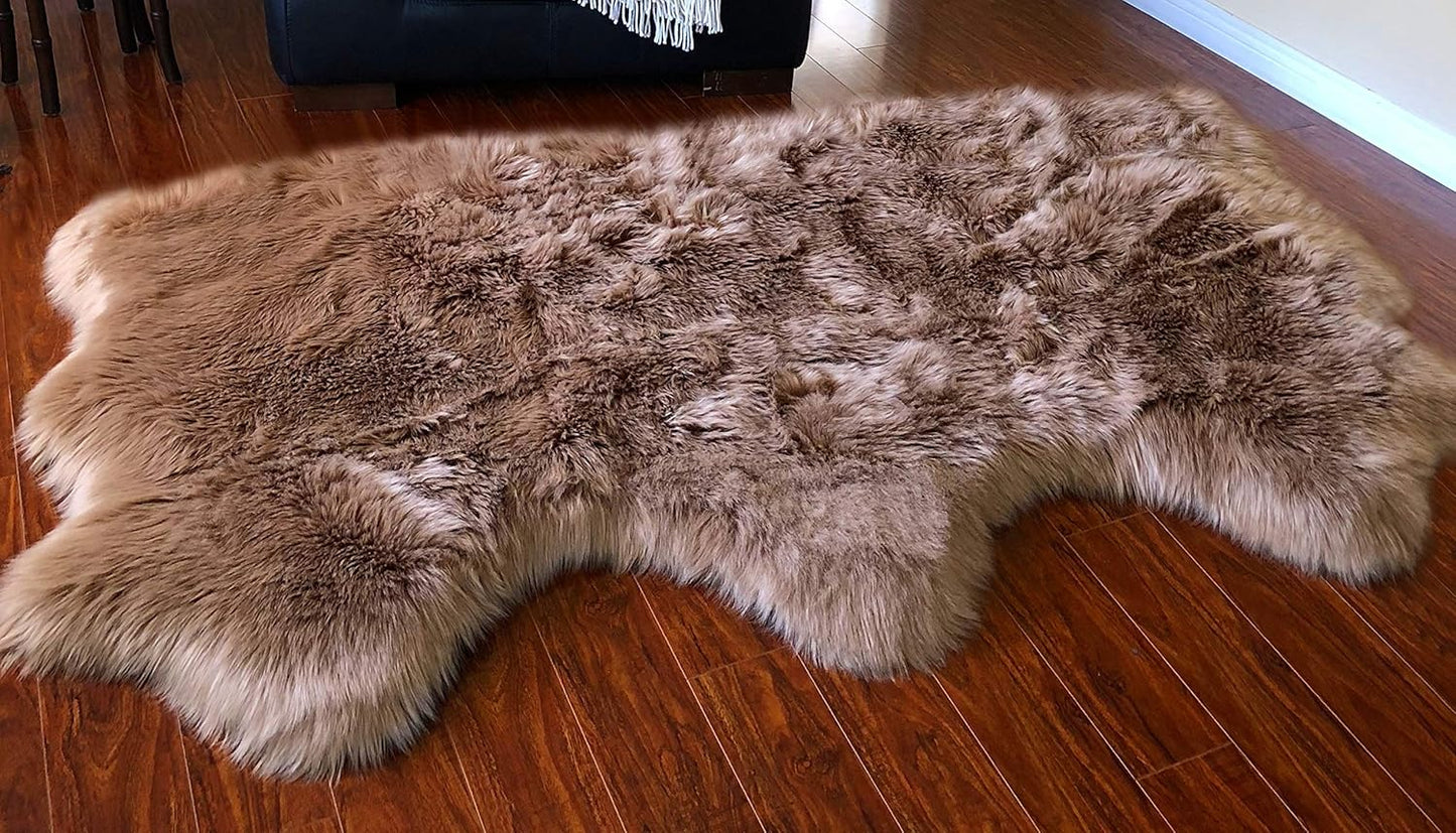 LAMBZY Faux Sheepskin Hypoallergenic Free Shape Silky Shag Rug, Luxury Shaggy Silky Plush Carpet for Bedrooms Rugs Living Room Kids Rooms Sofa Floor Rugs (Triple Side by Side 3'x6', Camel)