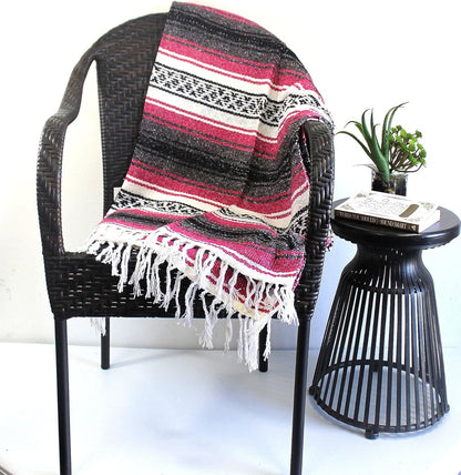Del Mex Classic Mexican Blanket, Large Authentic Woven Falsa Throw (70"x50"), Artisan Southwest Décor for Beach, Yoga, Outdoors (Hot Pink/Fuchsia)
