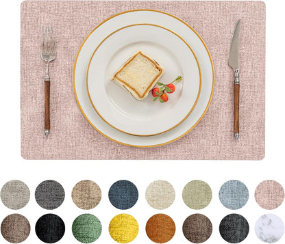 Romanstile Vinyl Placemats Set of 12-12 X 18 Inch - Heat Resistant Place Mats 100% Waterproof Oilproof Wipeable Reversible Faux Leather Table Mats for Kitchen/Dining/Party/Outdoor, Pink