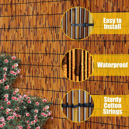 Natural Reed Fencing,4FT X 16.4FT Reed Screen Balcony Reed Fence Bamboo Screen Fencing for Outdoor Backyard Patio（Brown）