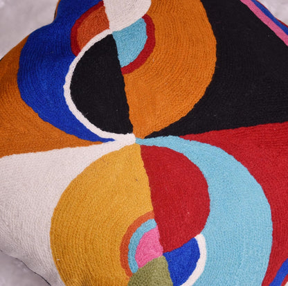 Delaunay Decorative Pillow Cover Joy Modern Couch Pillowcase Contemporary Couch Cushion Abstract Farmhouse Chair Pillowsham Hand Embroidered Wool Size 18x18