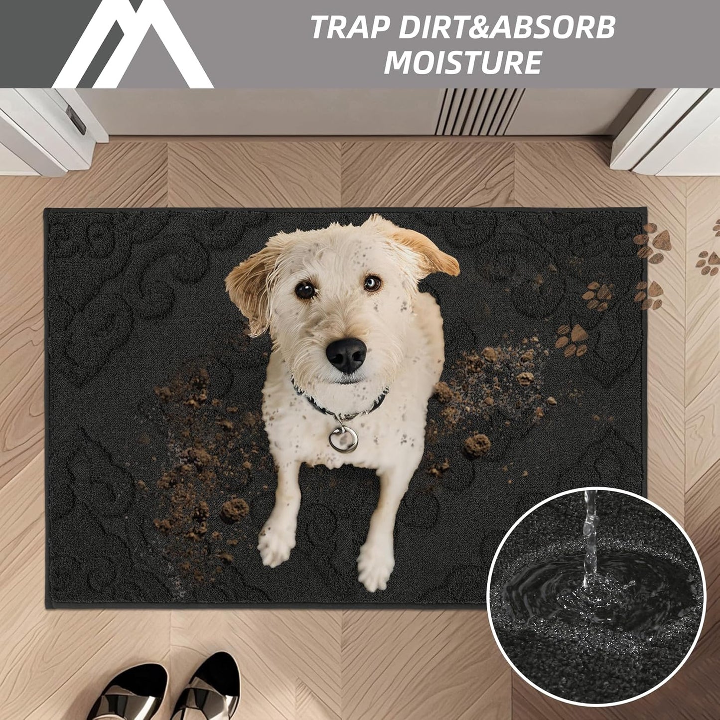 COSY HOMEER-Door-Mat-Non-Slip-Entryway-Rug 36”x60” Absorbent Welcome Mats Washable Dirt Trapper Door Mat Entrance Floor Mats for Front Back Doormats and Wet Shoes,Black