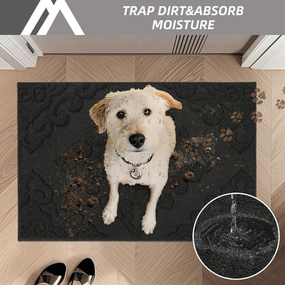 COSY HOMEER-Door-Mat-Non-Slip-Entryway-Rug 36”x60” Absorbent Welcome Mats Washable Dirt Trapper Door Mat Entrance Floor Mats for Front Back Doormats and Wet Shoes,Black