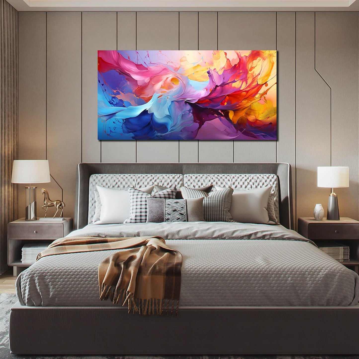 GUGIKA Abstract Wall Art for Living Room, Colorful Canvas Wall Decor for Bedroom, Picture Print, Size 48x24 Inches