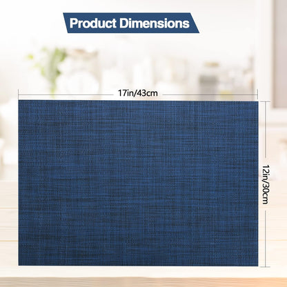 Navy Blue Placemats Set of 6 - Easy Clean Washable Vinyl Placemats - Wipeable Heat Resistant Table Mats for Dining Table - 17x12 Inch (Navy Blue, 6)