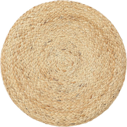 REDEARTH · Cylindrical Pouf Foot Stool Ottoman - Jute Braided Pouffe Poof Accent Sitting Footrest for Living Room, Bedroom, Nursery, Patio, Lounge (Natural Teal, 14.5"x14.5"x16")