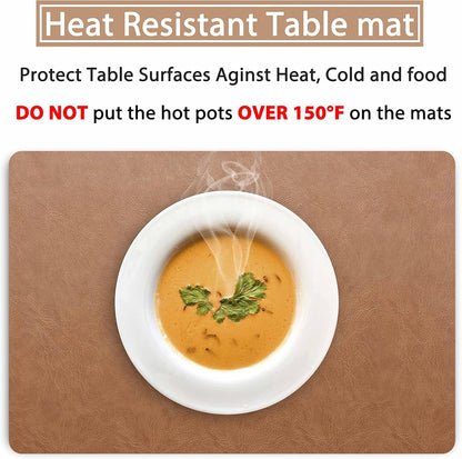 Set of 6 Faux Leather Placemats, PU Table Mats, Waterproof, Stain Resistant, Heat Resistant, Non-Slip Easy to Clean for Kitchen Dining Table,Conference Table F Flaxen