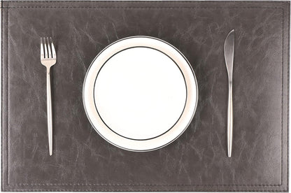 Jovono Waterproof PU Placemats, Faux Leather Dining Table Mat, Set of 8, Easy to Wipe Off Scrub Vinyl Mat, Heat & Stain Resistant for Office Conference Table, Home Décor Grey