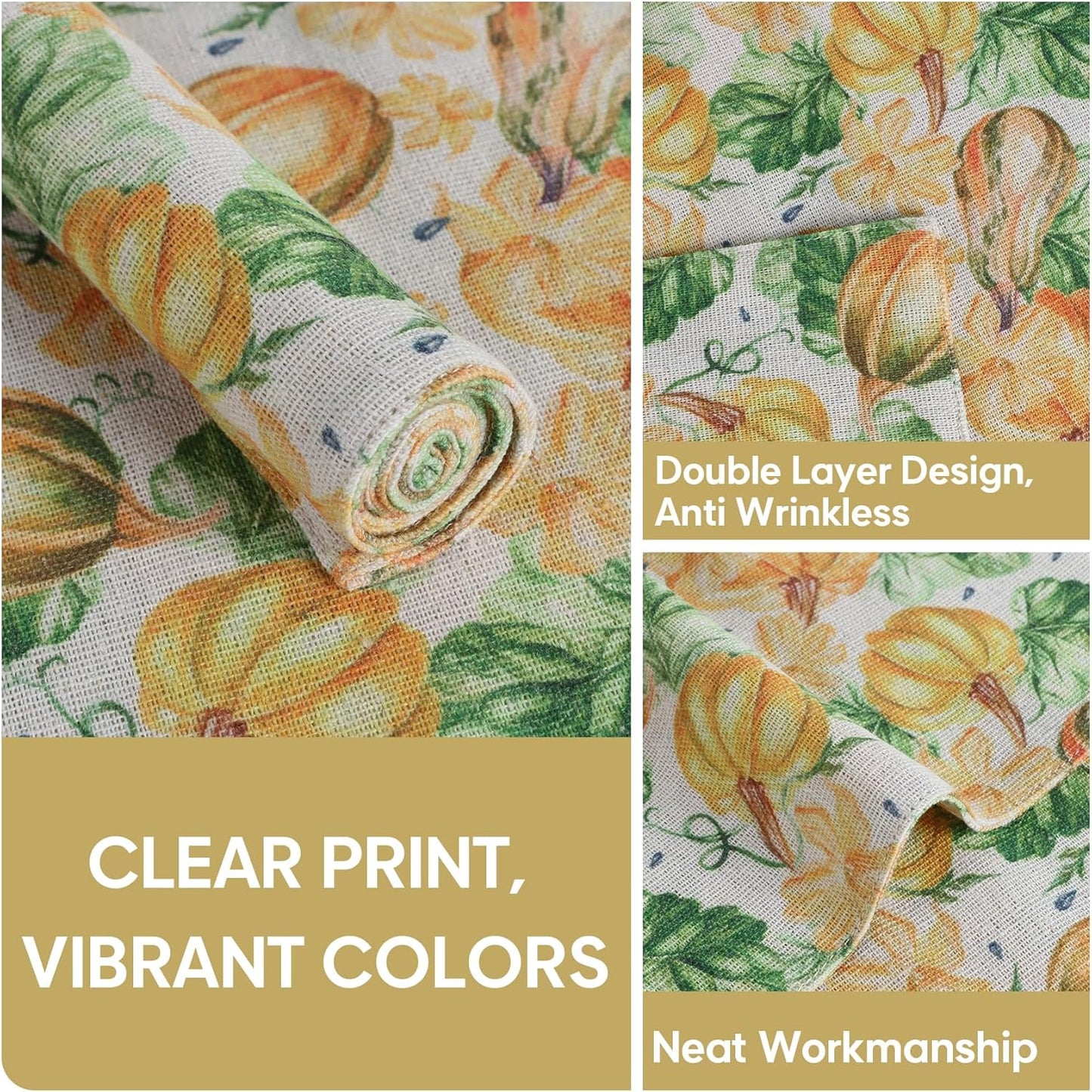 MANSPHIL Orange Pumpkin Placemats Set of 4 for Fall Theme Thanksgiving Decor - Farmhouse Cloth Cotton Faux Linen Table Place Mats for Dining Kitchen Washable - 13x19 Inch