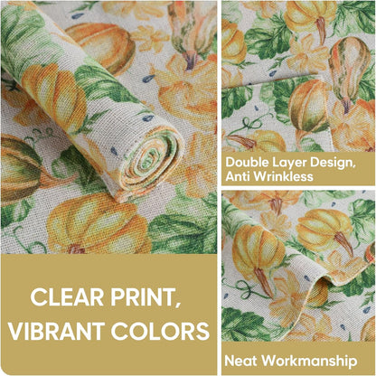 MANSPHIL Orange Pumpkin Placemats Set of 4 for Fall Theme Thanksgiving Decor - Farmhouse Cloth Cotton Faux Linen Table Place Mats for Dining Kitchen Washable - 13x19 Inch