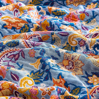 Boho Throw Blanket for Bed, 100% Cotton Soft Rustic Quilt Fall Blanket, 60"x80" Floral Printed Farmhouse Decor Bed Blankets, All Season Rustic Reversible Bohemian Throw Quilt