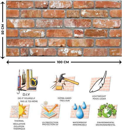 Dundee Deco 3D Wall Panels Faux Brick - Cladding, Red Orange Stone Look Wall Paneling, Styrofoam Facing for Living Room, Kitchen, Bathroom, Balcony, Bedroom, Sample, Size 10 x 10 in.