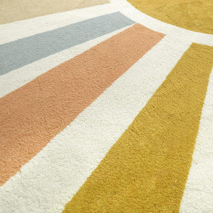 STARUIA Boho Round Rug 4 Ft Washable Area Rug for Kids Room, Colorful Sun Circle Rug for Playroom, Non-Slip Circular Office Carpet Soft Rainbow Rug for Bedroom Reading Corner Dorm