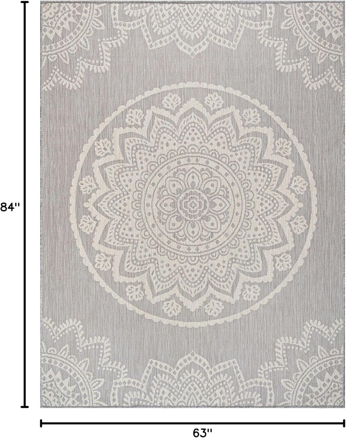 CAMILSON Outdoor Rug 8x10 Modern Area Rugs for Indoor and Outdoor Patios and Porches - Waterproof, Washable, Non-Shedding, Easy-to-Clean Outside Carpet (8 x 10, Medallion - Grey/White)