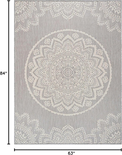 CAMILSON Outdoor Rug 8x10 Modern Area Rugs for Indoor and Outdoor Patios and Porches - Waterproof, Washable, Non-Shedding, Easy-to-Clean Outside Carpet (8 x 10, Medallion - Grey/White)