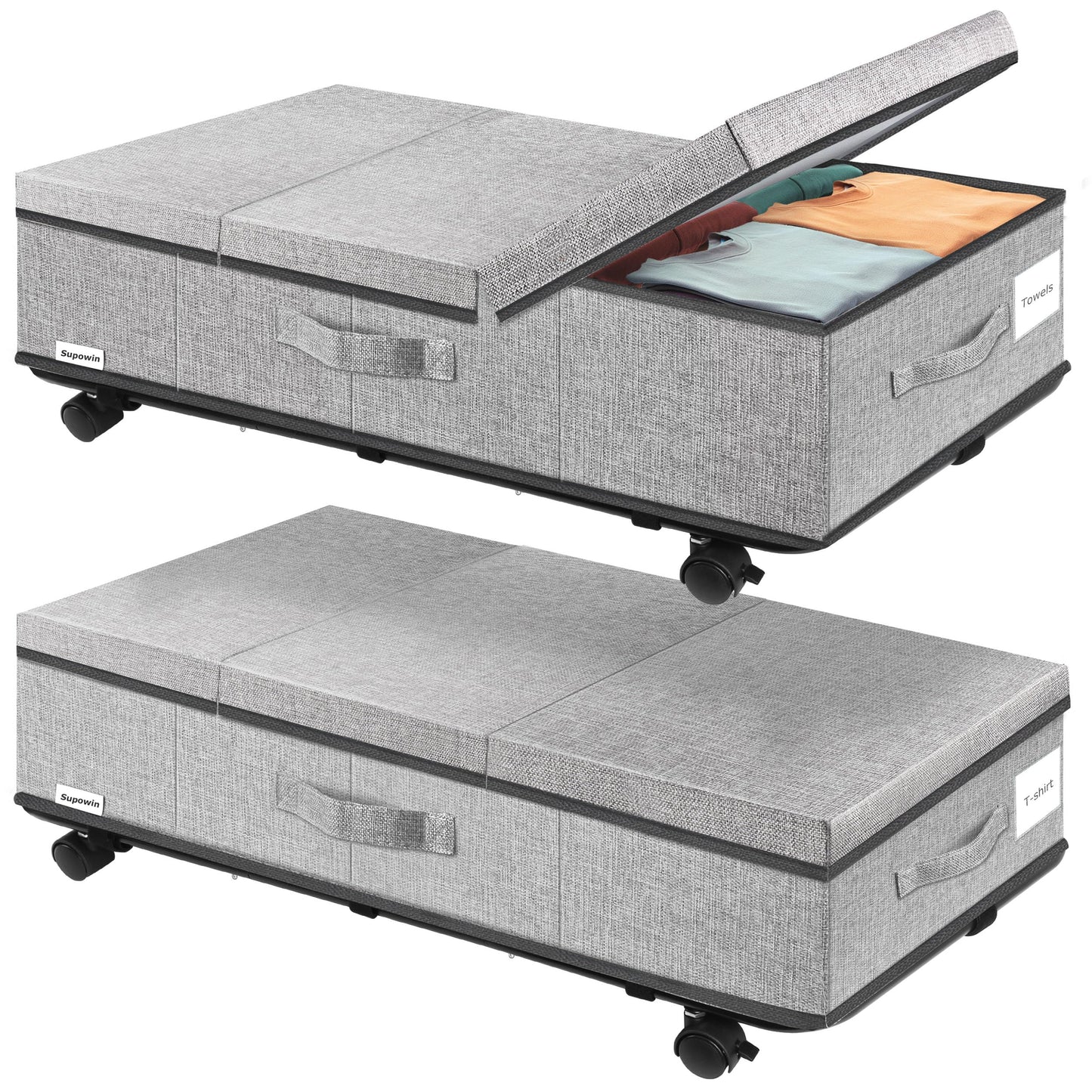 Supowin Under Bed Storage with Wheels, 2Pack Rolling Underbed Storage