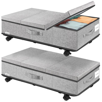 Supowin Under Bed Storage with Wheels, 2Pack Rolling Underbed Storage