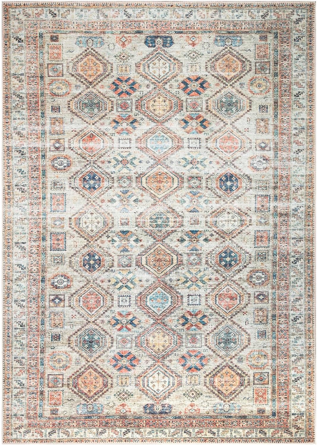 Keen Home Design 4x6 Rug - Machine Washable Area Rug with Non-Slip Backing, Ideal for Living Room, Dining Room, Bedroom - Vintage, Easy Clean, Durable, Low Pile Rug - (4' x 6')