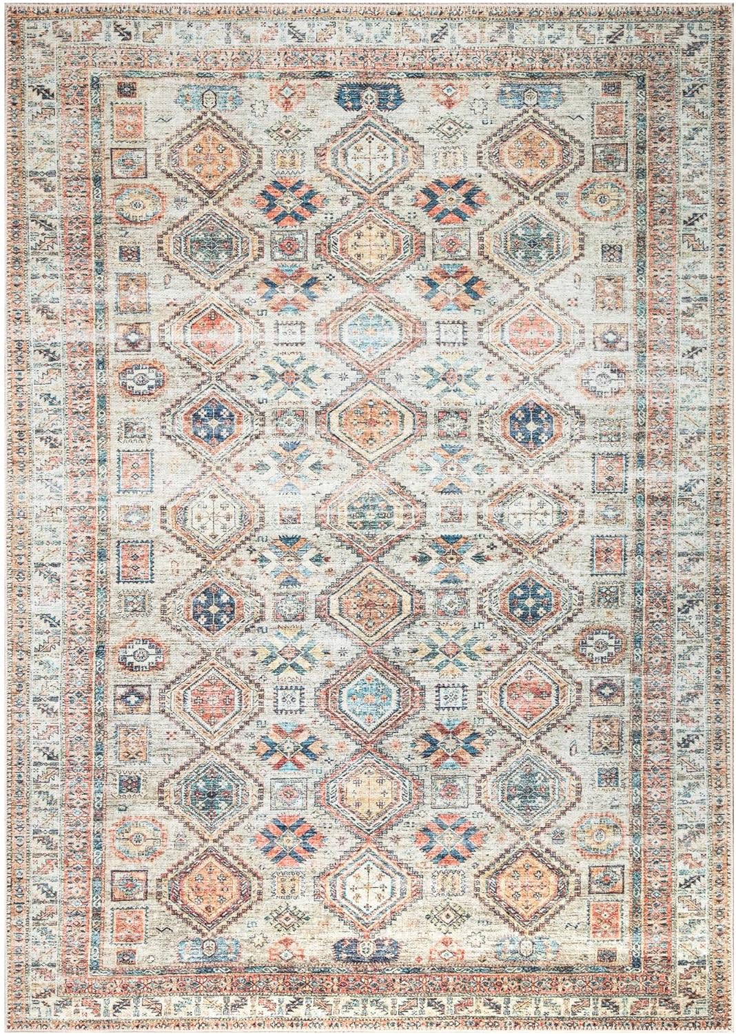 Keen Home Design 10x14 Rug - Machine Washable Area Rug with Non-Slip Backing, Ideal for Living Room, Dining Room, Bedroom - Vintage, Easy Clean, Durable, Low Pile Rug - (9'7" x 14')