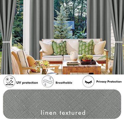 HolidayIdeas 4 Panels Linen Outdoor Curtains for Patio Waterproof Curtains 54" Wide x 84" Long-Indoor/Outdoor Light Grey Curtains Waterproof, Privacy for Pergola, Porch, Gazebo, Backyard, Sunroom