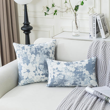 Jacquard Throw Pillow Covers 12x20 Inch Set of 2 - Vintage Floral Boho Pillow Cases with Botanical Pattern | Farmhouse Decor for Couch Living Room | Soft Textured Neutral Trio Dusty Blue 12" x 20"