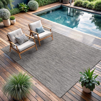 CAMILSON Outdoor Rug 5x7 Modern Area Rugs for Indoor and Outdoor Patios and Porches - Waterproof, Washable, Non-Shedding, Easy-to-Clean Outside Carpet (5 x 7, Solid - Silver Gray)