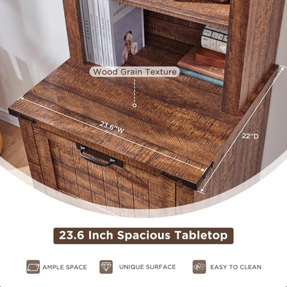 RedLemon Bookcase with 2 File Drawers, 72" Tall Farmhouse Bookshlef with Storage and Adjustable Shelves, 4 Tier Rustic Wood Bookshelf with Cabinet for Office, Living Room (Reclaimed Barnwood Color)