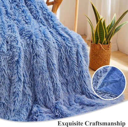 XeGe Luxury Fluffy Throw Blanket, Cobalt Blue Soft 50x60 Faux Fur Blanket Throw, Shaggy Plush Decorative Couch Blanket, Cute Furry Throw Fuzzy Blanket for Sofa Bed, Ombre Cobalt Blue