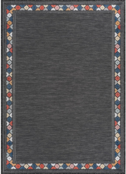Beverly Rug Outdoor Rug 5x7 Modern Bordered Area Rugs for Indoor and Outdoor Patio Easy to Clean Non Shedding Living Room Porch Garden Washable Outside Carpet (5 x 7 Dark Gray)